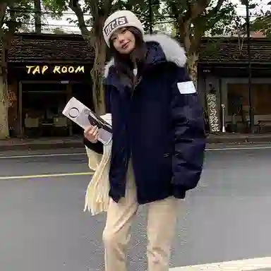 红蜻蜓 冬季工装棉袄大毛领防风保暖棉衣美式复古派克服外套休闲时尚棉服 男女同款