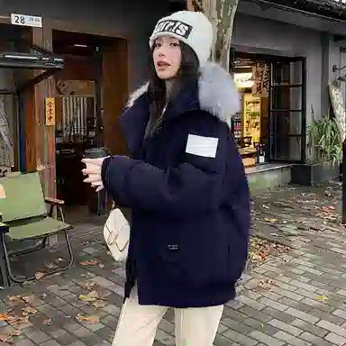 红蜻蜓 冬季工装棉袄大毛领防风保暖棉衣美式复古派克服外套休闲时尚棉服 男女同款