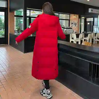 红蜻蜓 长款连帽立领防风保暖棉服 女款