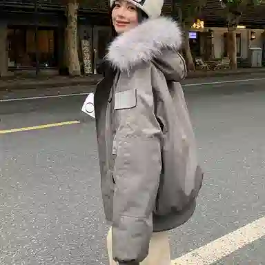红蜻蜓 冬季工装棉袄大毛领防风保暖棉衣美式复古派克服外套休闲时尚棉服 男女同款