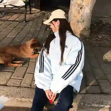 红蜻蜓 美式休闲百搭风立领条纹宽松棉衣外套冬季保暖设计感棉服 男女同款