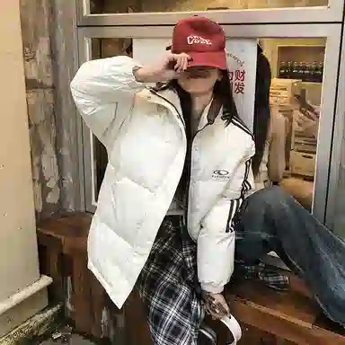 红蜻蜓 美式休闲百搭风立领条纹宽松棉衣外套冬季保暖设计感棉服 男女同款