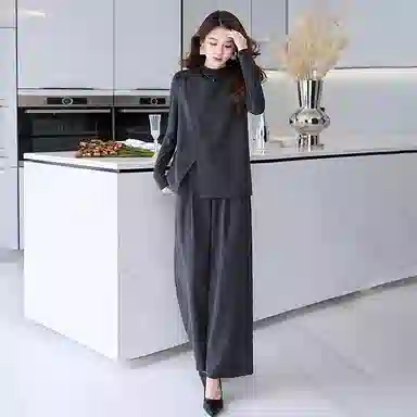 红蜻蜓 时尚大气三件套马甲打底衫直筒裤简约气质休闲套装 女款