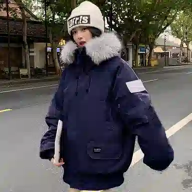红蜻蜓 冬季工装棉袄大毛领防风保暖棉衣美式复古派克服外套休闲时尚棉服 男女同款