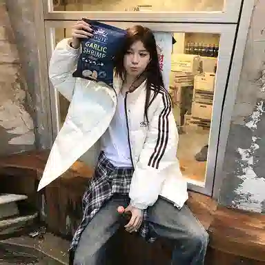 红蜻蜓 美式休闲百搭风立领条纹宽松棉衣外套冬季保暖设计感棉服 男女同款
