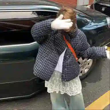 红蜻蜓 立领格纹防风棉衣外套休闲百搭保暖棉袄时尚宽松冬季棉服 男女同款