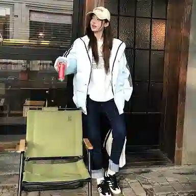 红蜻蜓 美式休闲百搭风立领条纹宽松棉衣外套冬季保暖设计感棉服 男女同款