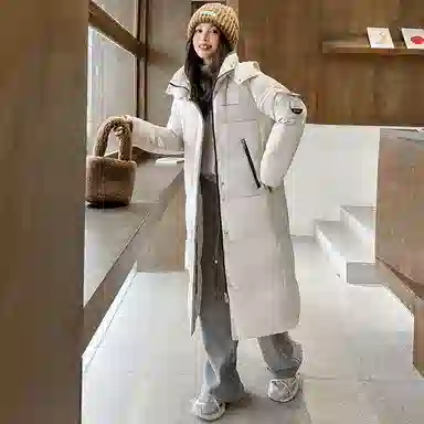 红蜻蜓 长款连帽立领防风保暖棉服 女款