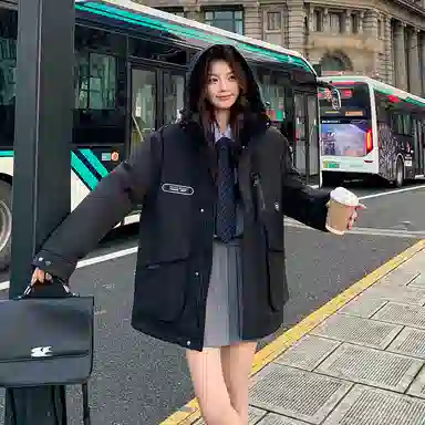 红蜻蜓 冬季学院风连帽棉衣休闲宽松工装棉袄时尚百搭保暖棉服 男女同款