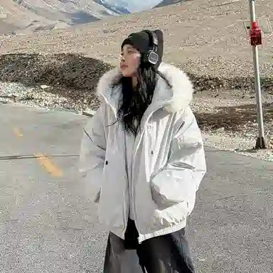 红蜻蜓 冬季保暖工装棉袄外套美式复古大毛领连帽棉衣休闲百搭时尚棉服 男女同款