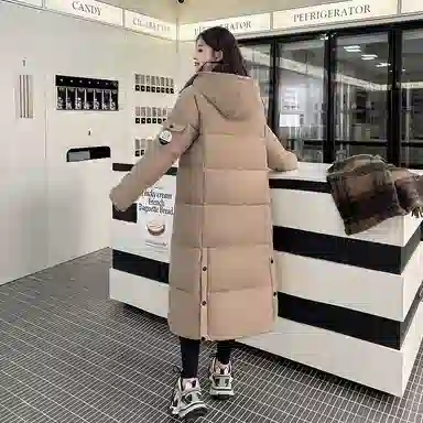 红蜻蜓 长款连帽立领防风保暖棉服 女款