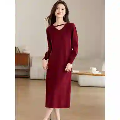 红蜻蜓 休闲简约百搭通勤长袖连衣裙 女款
