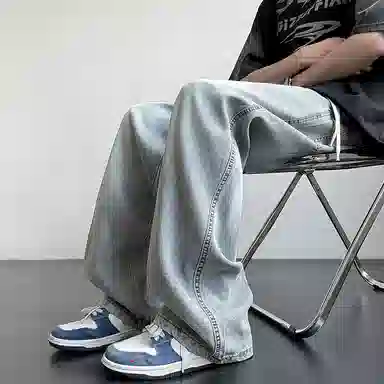 北欧攻略 美式高街复古水洗宽松直筒潮牌长裤牛仔裤 男女同款