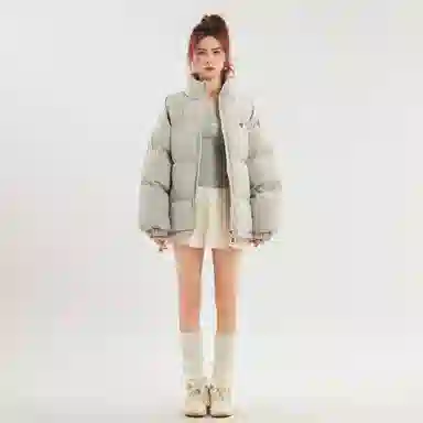 寻星记 美式复古风字母印花立领加厚宽松面包服女冬季小众设计感小个子专属棉服 男女同款