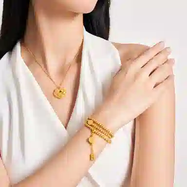 周大福 藏蕴传承系列寓意美满莲连莲开福瑞小金珠串珠一款多戴 足金 按克计价 黄金手链 女款