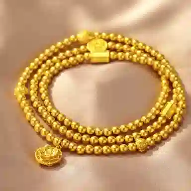 周大福 藏蕴传承系列寓意美满莲连莲开福瑞小金珠串珠一款多戴 足金 按克计价 黄金手链 女款