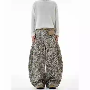 STRANGER LAB Leopard Cargo Jeans