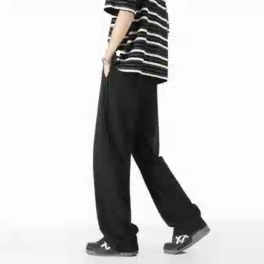 【四季可穿显高显瘦】布客行 美式复古高街纯色抽绳系带松紧腰长裤子港风宽松大码直筒阔腿百搭柔软显腿长学院风秋季休闲裤 男女同款