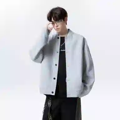 【纯色棒球领开衫牛仔裤一套】布客行 美式长袖开襟外套法式慵懒风百搭舒适学院风抽绳水洗复古做旧简约高街休闲卫衣套装 男女同款