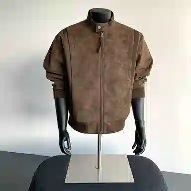 【绒感雾花皮外套裤子一套】布客行 美拉德立领拼接结构美式复古高街夹克直筒水洗做旧微喇基础款松紧腰抽绳牛仔裤休闲运动套装 男女同款