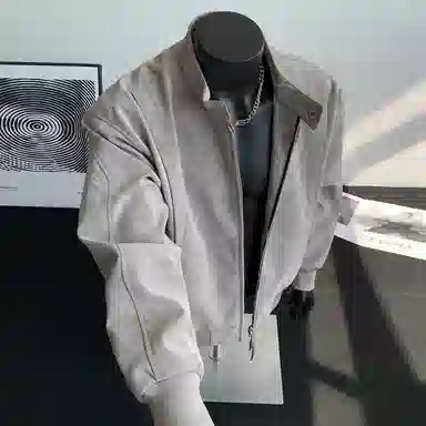 【绒感雾花皮外套裤子一套】布客行 美拉德立领拼接结构美式复古高街夹克直筒水洗做旧微喇基础款松紧腰抽绳牛仔裤休闲运动套装 男女同款