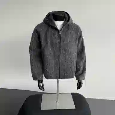 【粗纺仿羊绒外套裤子一套】布客行 连帽高街绒感保暖美式复古上衣夹克直筒水洗做旧微喇基础款松紧腰抽绳牛仔裤休闲运动套装 男女同款