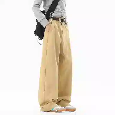 【美式高街垂感弯刀工装】布客行 小褶皱拼接不规则条纹复古港风松弛慵懒感高级潮流简约百搭直筒显高长裤子舒适纯棉宽松休闲裤 男女同款