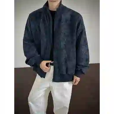 【雾面扎染设计夹克外套牛仔裤一套】布客行 防风保暖美式立领长袖宽松高街痞帅抽绳松紧水洗做旧显瘦阔腿通勤长裤休闲运动套装 男女同款