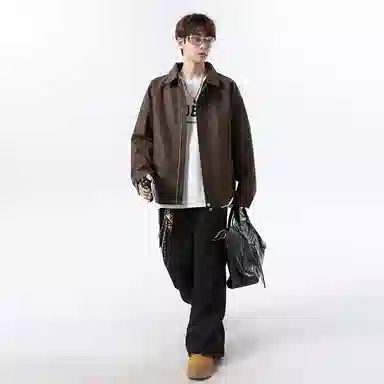 【复古美式扎染PU皮衣】布客行 机能风飞行员教练服美拉德港风高街休闲轻奢老钱风痞帅翻领落肩袖韩版百搭防风防泼水工装夹克 男女同款