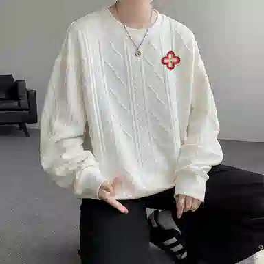 【提花压印大码200斤可穿】布客行 重磅慵懒风美式复古纯色圆领套头落肩长袖上衣港风宽松休闲百搭别针可拆卸刺绣胸标春秋卫衣 男女同款