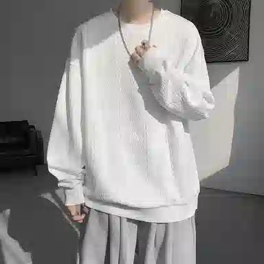 【提花压印大码200斤可穿】布客行 慵懒风纯色圆领套头落肩长袖上衣港风宽松休闲百搭基础款可拆卸刺绣胸标春秋美式复古卫衣 男女同款