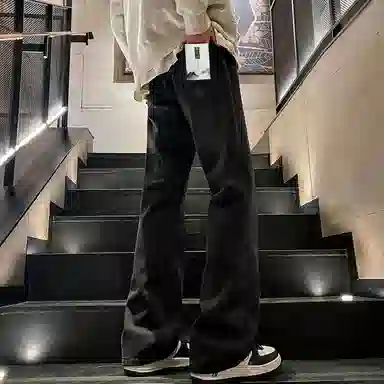 【经典直筒黑牛】布客行 显高显瘦显腿长美式复古修身水洗抽绳弹力松紧腰基础款高街舒适亲肤透气休闲百搭纯色长裤牛仔裤 男女同款