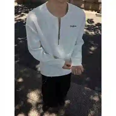 【高街半开领华夫格】布客行 拉链领口长袖内搭美式复古亲肤柔顺港风垂感宽松大码日系慵懒风纯色小众百搭学院风可外穿通勤卫衣 男女同款