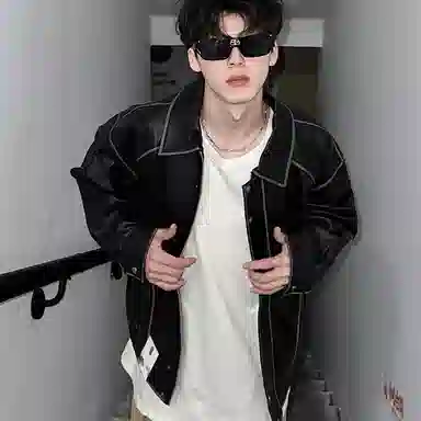 布客行 【复古废土风做旧拉链皮衣】酷飒不羁狂野硬朗摇滚机车叛逆霸气有型水洗质感翻领宽松廓形风格高级感日常夹克 男女同款