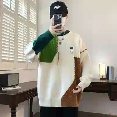 布客行  美式复古慵懒风高级感软糯舒适加绒加厚保暖圆领外穿宽松休闲学院风少年感百搭潮流弹力针织衫 男女同款