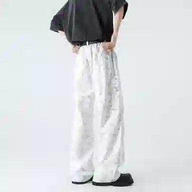 【纯棉小个子显高显瘦】布客行 扎染多口袋工装纯色户外休闲长裤子学院宽松大码直筒阔腿美式复古高街百搭弹力柔软显腿长牛仔裤 男女同款