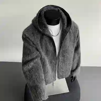 【粗纺仿羊绒外套裤子一套】布客行 连帽高街绒感保暖美式复古上衣夹克直筒水洗做旧微喇基础款松紧腰抽绳牛仔裤休闲运动套装 男女同款