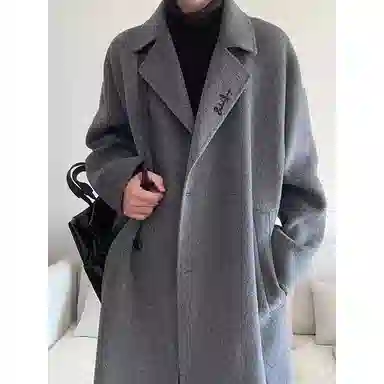 布客行 纯色慵懒风韩系基础长款老钱风穿搭过膝宽松舒适大口袋西装领保暖英伦风毛呢子外套高级感风衣休闲百搭落肩翻领长袖大衣 男女同款