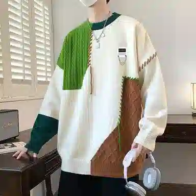 布客行  美式复古慵懒风高级感软糯舒适加绒加厚保暖圆领外穿宽松休闲学院风少年感百搭潮流弹力针织衫 男女同款