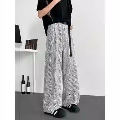 【自动扣重磅卫裤】布客行 雪尼尔面料柔软舒适复古宽松大码美式潮牌松紧腰高街痞帅显瘦显高针织运动长裤学院风小众百搭休闲裤 男女同款