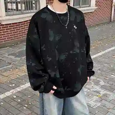 【蝴蝶满印】布客行 圆领长袖卡通美式复古简约大码宽松外套高街舒适柔软亲肤通用可外穿学院风卫衣 男女同款