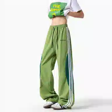 【三条杠拼接条纹撞色明线设计】布客行 青少年早秋开学美式高街潮牌复古阔腿垂感抽绳运动舒适松紧长裤子休闲裤 男女同款