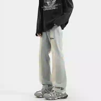 【微喇弹力免烫】布客行 美式高街复古重工水洗做旧长裤子可拆卸别针宽松显高显瘦阔腿学院风休闲百搭纯色柔软舒适华棉牛仔裤 男女同款