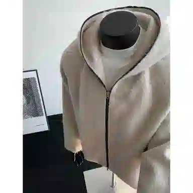 【粗纺仿羊绒外套裤子一套】布客行 连帽高街绒感保暖美式复古上衣夹克直筒水洗做旧微喇基础款松紧腰抽绳牛仔裤休闲运动套装 男女同款