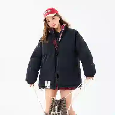 布客行 【美式复古撞色拼接格子外套】潮流百搭保暖宽松落肩立领舒适休闲运动日常通勤御寒长袖棉衣面包服棉服 男女同款