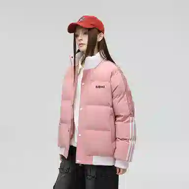 布客行 美式条纹防污防泼水撞色明线拼接假两件设计感复古高街防风防寒加厚保暖立领插肩休闲运动百搭棉服 男女同款