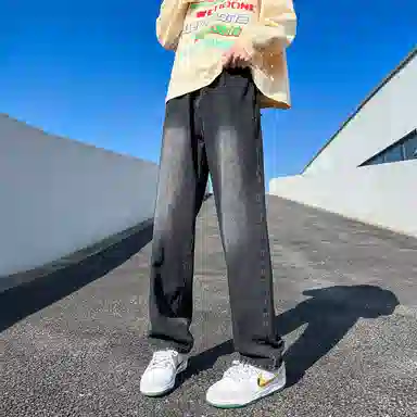 【显高显瘦直筒】布客行 美式复古基础款渐变色水洗做旧设计感长裤子港风大码高街潮牌亲肤舒适痞帅通勤学院风牛仔裤 男女同款