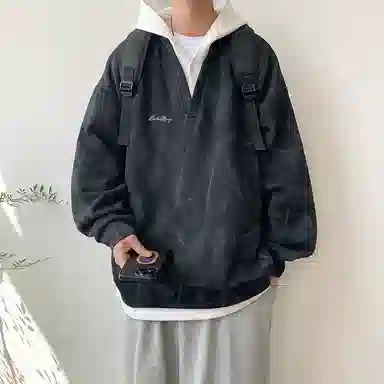 【脏脏扎染设计】布客行 美式高街百搭痞帅嘻哈休闲宽松舒适落肩套头长袖连帽假两件卫衣 男女同款