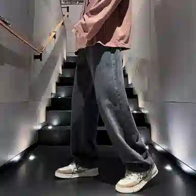 【小个子显高显瘦】布客行 美式复古基础款直筒长裤子水洗做旧小众百搭款港风高街通勤款学院风牛仔裤 男女同款