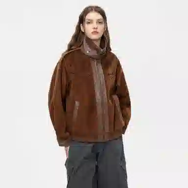 布客行 蟒纹拼皮仿兔绒哈灵顿轻奢老钱风高级感潮服硬挺重磅美式复古高街工装雅痞机车机能风美拉德防寒秋冬保暖皮衣夹克 男女同款